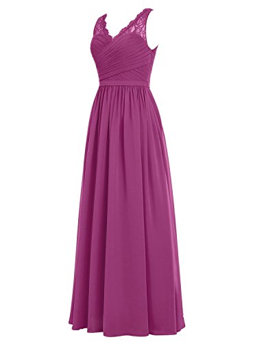 HUINI Cord¨®n Cuello en V Largo Gasa Dama de Honor Trajes de Gala Boda Formal Fiesta Vestidos Tama?o 48