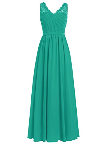 HUINI Cord¨®n Cuello en V Largo Gasa Dama de Honor Trajes de Gala Boda Formal Fiesta Vestidos Tama?o 48