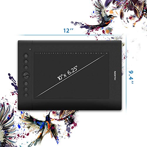 HUION Graphic Tablet H610Pro V2 OTG, Stylus sin batería con función de inclinación y 8192 Niveles de sensibilidad a la presión de la Pluma y 8 Teclas de Prensa Personalizadas