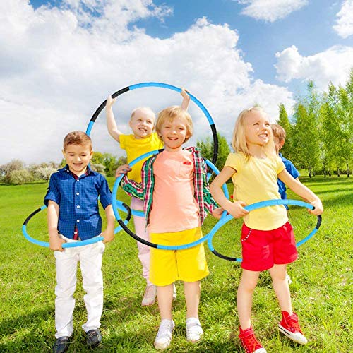 Hula Fitness Hoops para niños E-More Hoola-Hoops Niños Peso ajustable y tamaño aro de ejercicio desmontable adecuado para fitness, gimnasia, natación, juegos de interior y exterior (negro y azul)