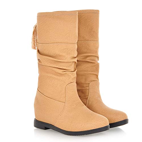 HULKY Botines con alzas Mujer, Botas Planas Piel Encaje de Cabeza Redonda Zapatos Flecos Fiesta Nuevo Zapatos Comodos Moda Casual Comfort Botas Termicas Invierno(Amarilla,39)