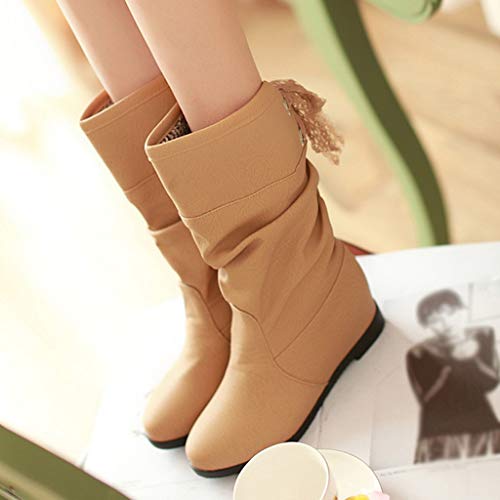 HULKY Botines con alzas Mujer, Botas Planas Piel Encaje de Cabeza Redonda Zapatos Flecos Fiesta Nuevo Zapatos Comodos Moda Casual Comfort Botas Termicas Invierno(Amarilla,39)