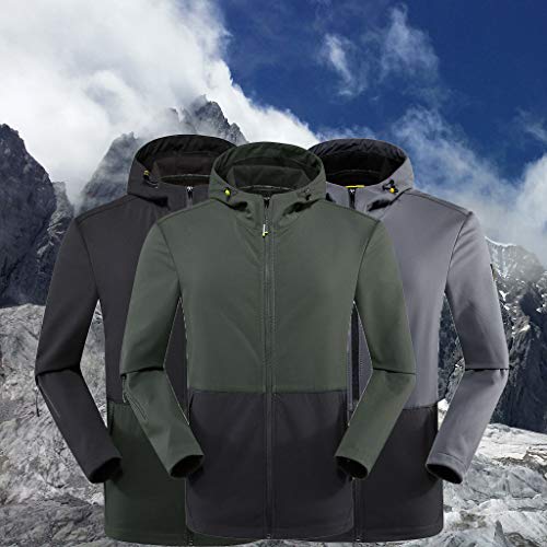 HULKY Hombres Chaqueta a Prueba de Viento con Capucha Abrigo Al Aire Libre Jacket Invierno para Montaña Montañismo Cámping Viajes Deportes Múltiples Bolsillos(Gris,L)