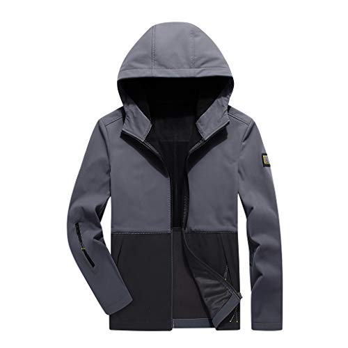 HULKY Hombres Chaqueta a Prueba de Viento con Capucha Abrigo Al Aire Libre Jacket Invierno para Montaña Montañismo Cámping Viajes Deportes Múltiples Bolsillos(Gris,L)