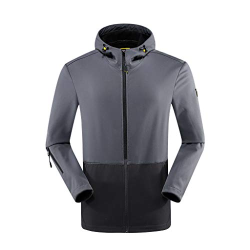 HULKY Hombres Chaqueta a Prueba de Viento con Capucha Abrigo Al Aire Libre Jacket Invierno para Montaña Montañismo Cámping Viajes Deportes Múltiples Bolsillos(Gris,L)