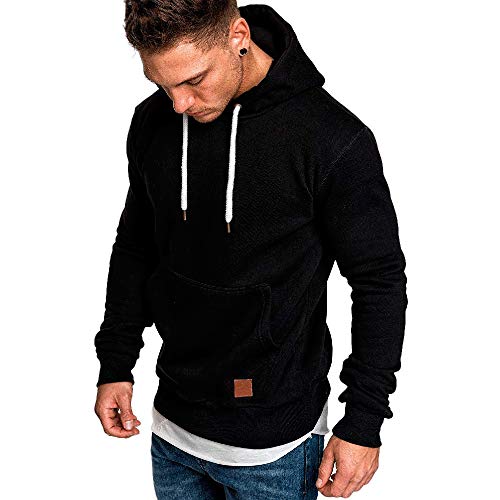 HULKY Sudaderas con Capucha Hombre, Hoodie Navidad Ropa Deportivo Hombres Tops Chandal Pullover Canguro Casual Sweatshirt Rebajas (Negro A,M)