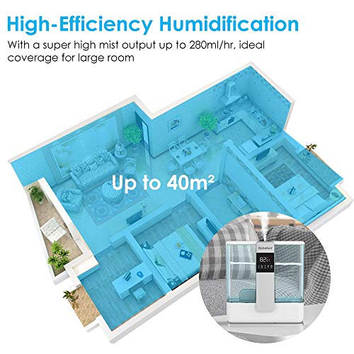 Humidificador de niebla fría 5L, humidificador ultrasónico de llenado superior silencioso con control remoto / 3 configuraciones de niebla / apagado automático / temporizador,para habitaciones grandes