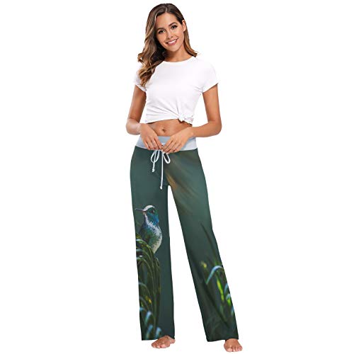 Humming Bird Palm Animal Print Pantalones de Pijama para Mujer Ropa de Dormir Pantalones de Yoga Sueltos Palazzo Casual con cordón - L