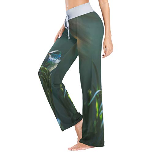 Humming Bird Palm Animal Print Pantalones de Pijama para Mujer Ropa de Dormir Pantalones de Yoga Sueltos Palazzo Casual con cordón - L