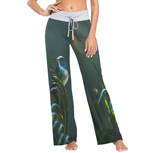 Humming Bird Palm Animal Print Pantalones de Pijama para Mujer Ropa de Dormir Pantalones de Yoga Sueltos Palazzo Casual con cordón - L