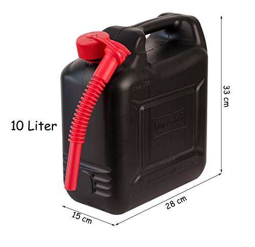 Hünersdorff Bidón para carburante COMPACT 10 L, PEAD Negro, con homologación UN, accesorios rojos