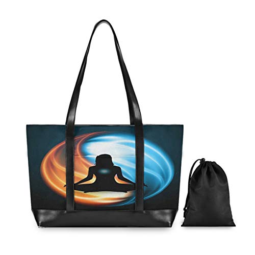 Hunihuni Yin Yang Yoga Mujer Bolsa de hombro de lona de gran capacidad para portátiles de 15.6 pulgadas para viajes, escuela, uso diario