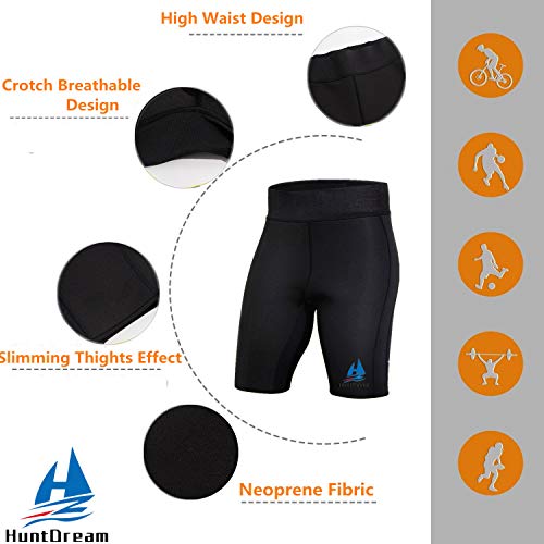 HuntDream Pantalones de Sauna para Adelgazar para Hombres Neopreno de Sudor Caliente para Bajar de Peso Quemador de Grasa Body Shaper Sudor Capris Shorts (Negro, Large)