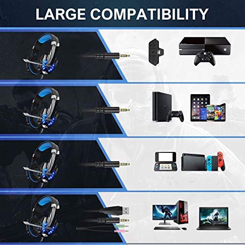 Hunterspider V-9 Auriculares para videojuegos con micrófono, sonido envolvente de bajos estéreo (Stereo Bass Surround), luz led, color azul Hunterspider V-9 Auriculares para videojuegos con micrófono, sonido envolvente de bajos estéreo (Stereo Bass Surround), luz led, color azul