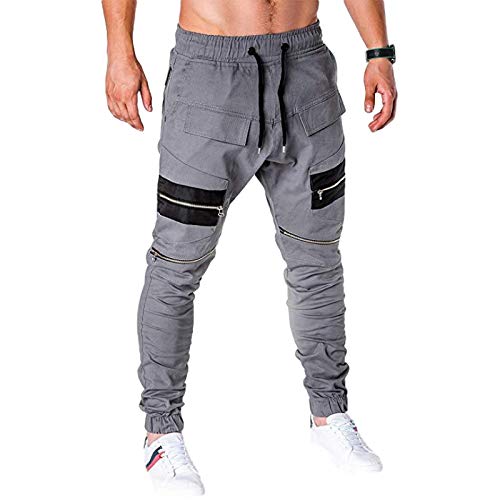 Huntrly Pantalones Deportivos para Hombre Primavera y otoño Color Puro Deportes Marea Bolsillo con Cremallera Pantalones Casuales Gimnasio al Aire Libre Entrenamiento Pantalones Deportivos M