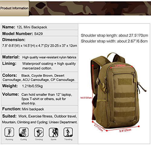 Huntvp 12L Mochila de Asalto Militar Táctical Molle Bolsa Bandolera para Senderismo Caza Camping - Color Negro Huntvp 12L Mochila de Asalto Militar Táctical Molle Bolsa Bandolera para Senderismo Caza Camping - Color Negro