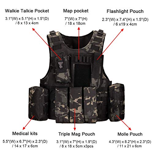 Huntvp Chaleco Táctico Militar al Aire Libre Ajustable para Caza Airsoft Paintball CS Excursión Senderismo - Camuflaje Huntvp Chaleco Táctico Militar al Aire Libre Ajustable para Caza Airsoft Paintball CS Excursión Senderismo - Camuflaje