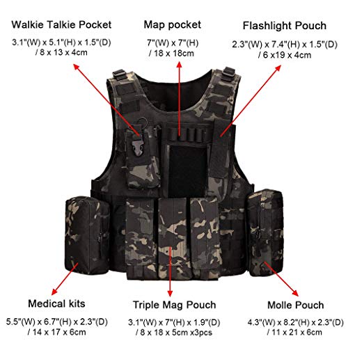 Huntvp Chaleco Táctico Militar al Aire Libre Ajustable para Caza Airsoft Paintball CS Excursión Senderismo - Camuflaje