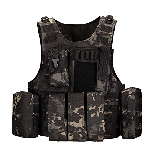 Huntvp Chaleco Táctico Militar al Aire Libre Ajustable para Caza Airsoft Paintball CS Excursión Senderismo - Camuflaje Huntvp Chaleco Táctico Militar al Aire Libre Ajustable para Caza Airsoft Paintball CS Excursión Senderismo - Camuflaje