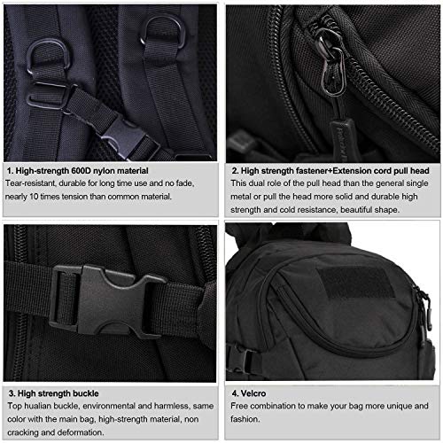 Huntvp Mochila de Asalto 25L Militar Táctical Gran Mochila de Nylon Impermeable para Senderismo Caza Camping, Color Negro