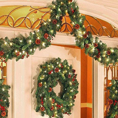 Huoo Decoración de la Guirnalda de la Navidad con el Color-luz de Pino Bolas de Navidad árbol de Navidad Chimenea Escalera Puerta decoración del hogar (Size : with Leds)