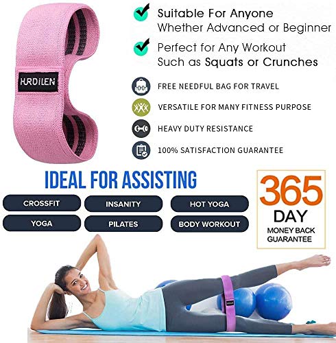 Hurdilen Bandas Elásticas, Bandas de Resistencia con Bolsa Portátil, Soporte para Crossfit, Yoga, Pilates, Sentadillas, Estocadas, Estiramientos, Entrenamiento de Fuerza y Fisioterapia, Rosa