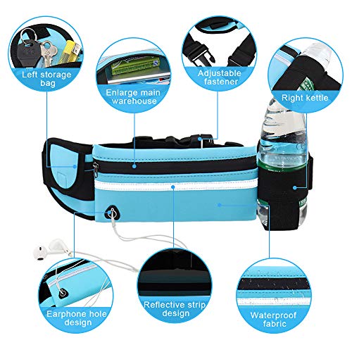 HvxMot Riñonera Gym, Cinturón para Correr, 3 Piezas Bolsa para Correr, con Soporte para Botella de Agua y Orificio para Auriculares, para Correr, Caminar, Andar en Bicicleta (Negro, Verde, Azul)