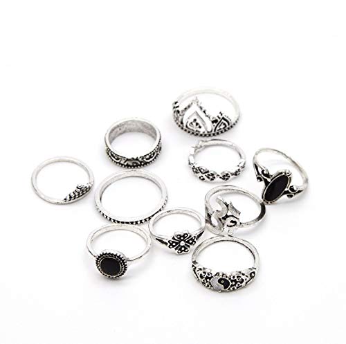 Hwiionne Vintage Punk étnico Cristal Plata Anillos Juegos para Mujeres Anillo de nudillo Sello Conjunto 10pcs Hwiionne Vintage Punk étnico Cristal Plata Anillos Juegos para Mujeres Anillo de nudillo Sello Conjunto 10pcs