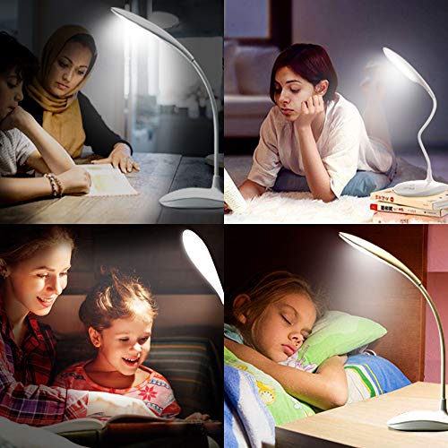 HyAdierTech Lámpara de Escritorio LED, Regulable Lámpara de Mesa Protección para los Ojos, 3 Niveles de Dimmer, Panel Táctil y 360 ° Flexible USB Portátil para Lectores, Estudio y Trabajo