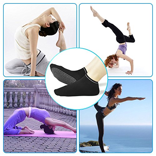 Hycles Calcetines ABS para niñas y niños 35 – 38 – antideslizantes pilates, multicolor, cortos de yoga, para mujer, negro, gris, negro y gris
