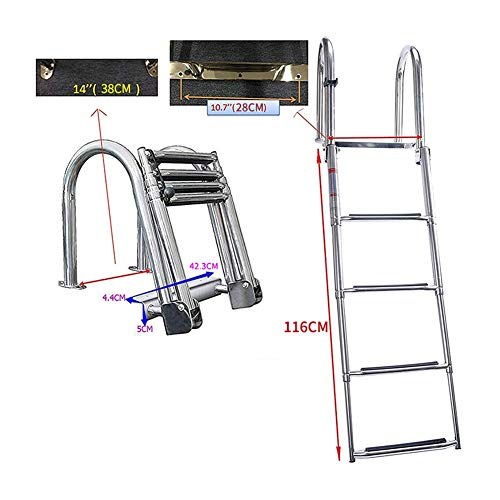 HYDT Escalera telescópica de Acero Inoxidable de 4 peldaños Escalera para Barco con reposabrazos, para Piscina de Barcos Marinos, 116 cm / 45,6"