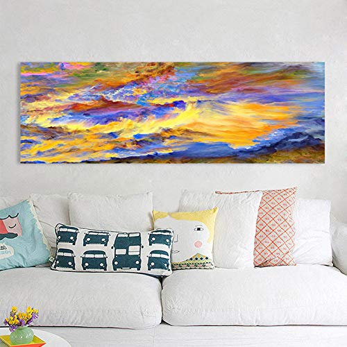 HYFBH Pintura Abstracta del Barco de la Nube Impresión de Arte Moderno de la Pared Imagen de Onda Multicolor Obra de Arte en Lienzo para Decoraciones de Oficina 60x180cm (24x71in) Sin Marco