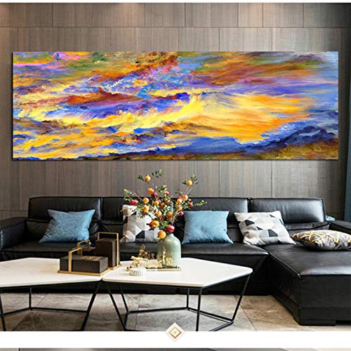 HYFBH Pintura Abstracta del Barco de la Nube Impresión de Arte Moderno de la Pared Imagen de Onda Multicolor Obra de Arte en Lienzo para Decoraciones de Oficina 60x180cm (24x71in) Sin Marco