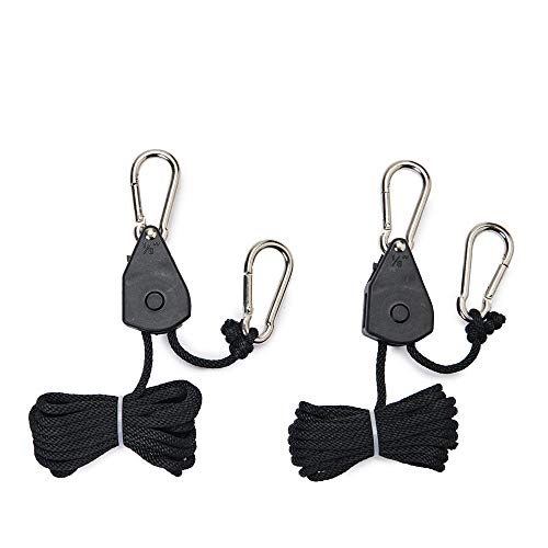 Hyindoor 1/8 inches Rope Ratchet con Gancho Cuerda de Suspención para Colgar Iluminación y Ventilador (2 Pcs)