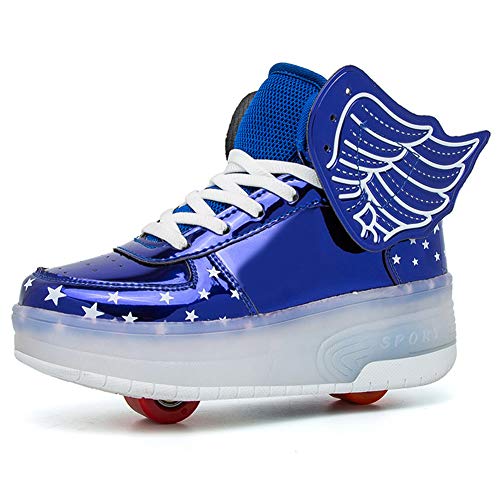 HYJMJJ LED Luces LED Rodillo de Rueda Skate Shoes USB Recargable Cross Trainers Outdoor Gimnasia Zapatillas de Deporte automático Retripable Técnico Patinaje Divertido Patines,Azul,32