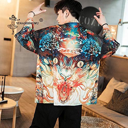 HYL0 Kimono Japonés Tradicional Yukata Kimono Cardigan Hombres Asiáticos Ropa De Playa Fina Capa Japón Kimonos Masculinos Cardigan Camisas Ocasionales ZZBiao (Color, Size : 5XL)