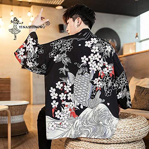 HYL0 Kimono Japonés Tradicional Yukata Kimono Cardigan Hombres Asiáticos Ropa De Playa Fina Capa Japón Kimonos Masculinos Cardigan Camisas Ocasionales ZZBiao (Color, Size : 5XL)