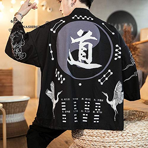 HYL0 Kimono Japonés Tradicional Yukata Kimono Cardigan Hombres Asiáticos Ropa De Playa Fina Capa Japón Kimonos Masculinos Cardigan Camisas Ocasionales ZZBiao (Color, Size : 5XL)