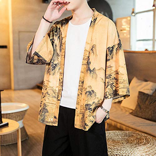 HYL0 Kimono Japonés Tradicional Yukata Kimono Cardigan Hombres Asiáticos Ropa De Playa Fina Capa Japón Kimonos Masculinos Cardigan Camisas Ocasionales ZZBiao (Color, Size : 5XL)