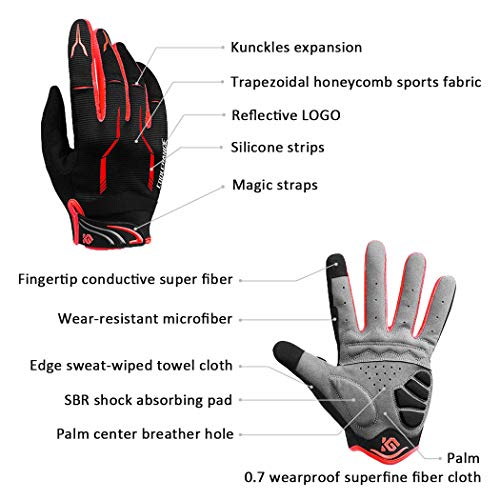 I Kua Fly Guantes Ciclismo Antideslizante Pantalla Táctil Guantes MTB para Hombre Mujer Gel Almohadilla Guantes de Bicicleta MTB Bici (Rojo, XL)