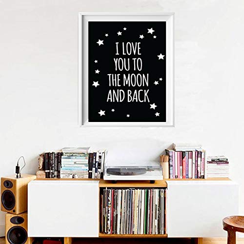 I Love You To The Moon and Back Nursery Decor Citas clásicas Lienzo Pintura POP Arte de la pared Póster en blanco y negro Decoración de la habitación de los niños A97 70x100cm