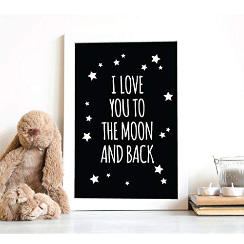 I Love You To The Moon and Back Nursery Decor Citas clásicas Lienzo Pintura POP Arte de la pared Póster en blanco y negro Decoración de la habitación de los niños A97 70x100cm