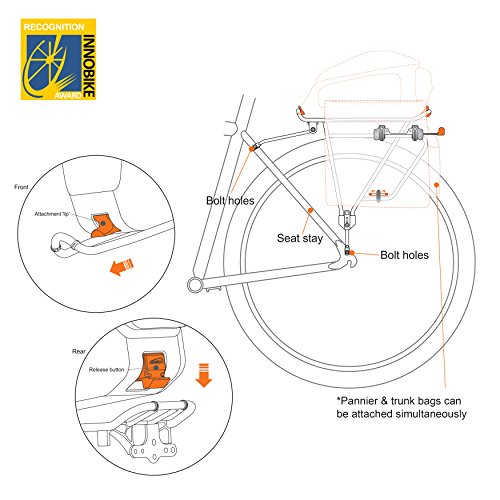 Ibera PakRak Bicycle Touring Carrier Plus+ IB-RA4 Portaequipajes para Bicicleta (Que no Tenga Frenos de Disco), Montaje al Cuadro para Carga Superior y Lateral