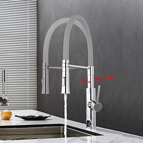 Ibergrif M22115-9 Grifo Mezclador de Cocina Profesional con Ducha de Mano y Caño Flexible, Griferia para Fregadero Monomando Extensible, Cromo, Gris/Plata