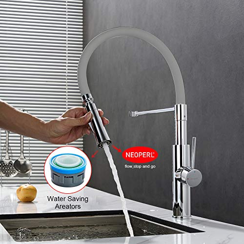 Ibergrif M22115-9 Grifo Mezclador de Cocina Profesional con Ducha de Mano y Caño Flexible, Griferia para Fregadero Monomando Extensible, Cromo, Gris/Plata