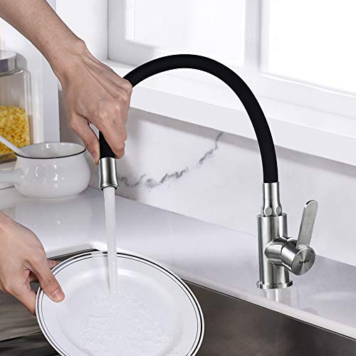 Ibergrif M22119-2 Grifo de Cocina con caño flexible universal, Acero Inoxidable Cepillado, Color Gris y Negro