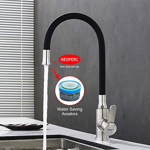 Ibergrif M22119-2 Grifo de Cocina con caño flexible universal, Acero Inoxidable Cepillado, Color Gris y Negro Ibergrif M22119-2 Grifo de Cocina con caño flexible universal, Acero Inoxidable Cepillado, Color Gris y Negro