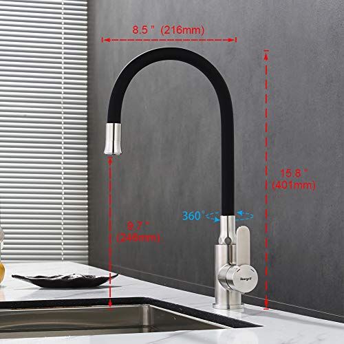 Ibergrif M22119-2 Grifo de Cocina con caño flexible universal, Acero Inoxidable Cepillado, Color Gris y Negro Ibergrif M22119-2 Grifo de Cocina con caño flexible universal, Acero Inoxidable Cepillado, Color Gris y Negro