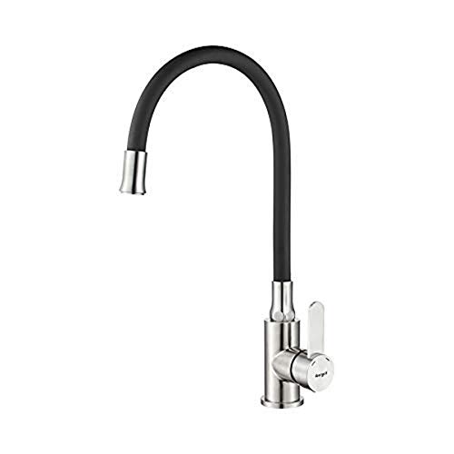 Ibergrif M22119-2 Grifo de Cocina con caño flexible universal, Acero Inoxidable Cepillado, Color Gris y Negro