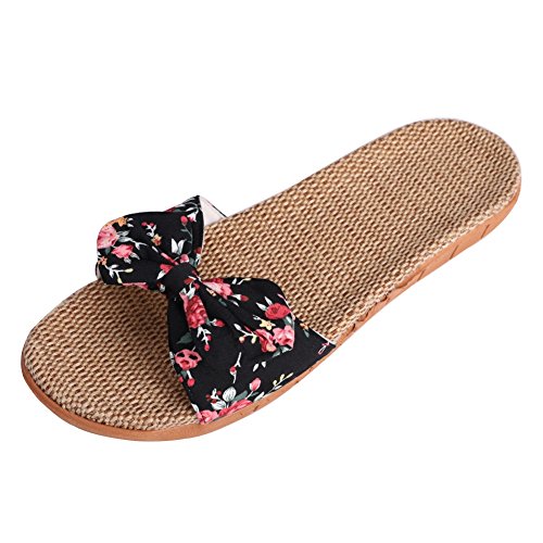 IBLUELOVER Pantuflas Mujer Sandalias Lino de Playa Antideslizantes Chanclas para decoración de Nudos Mariposas Zapatos Transpirables Slippers Cuarto de baño Piscina Oficina